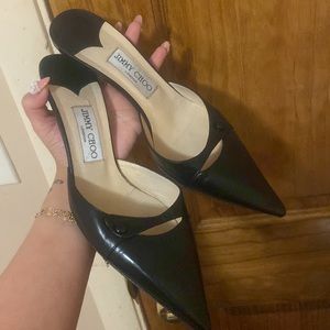 Jimmy Choo Black Pointed Toe Leather Heels